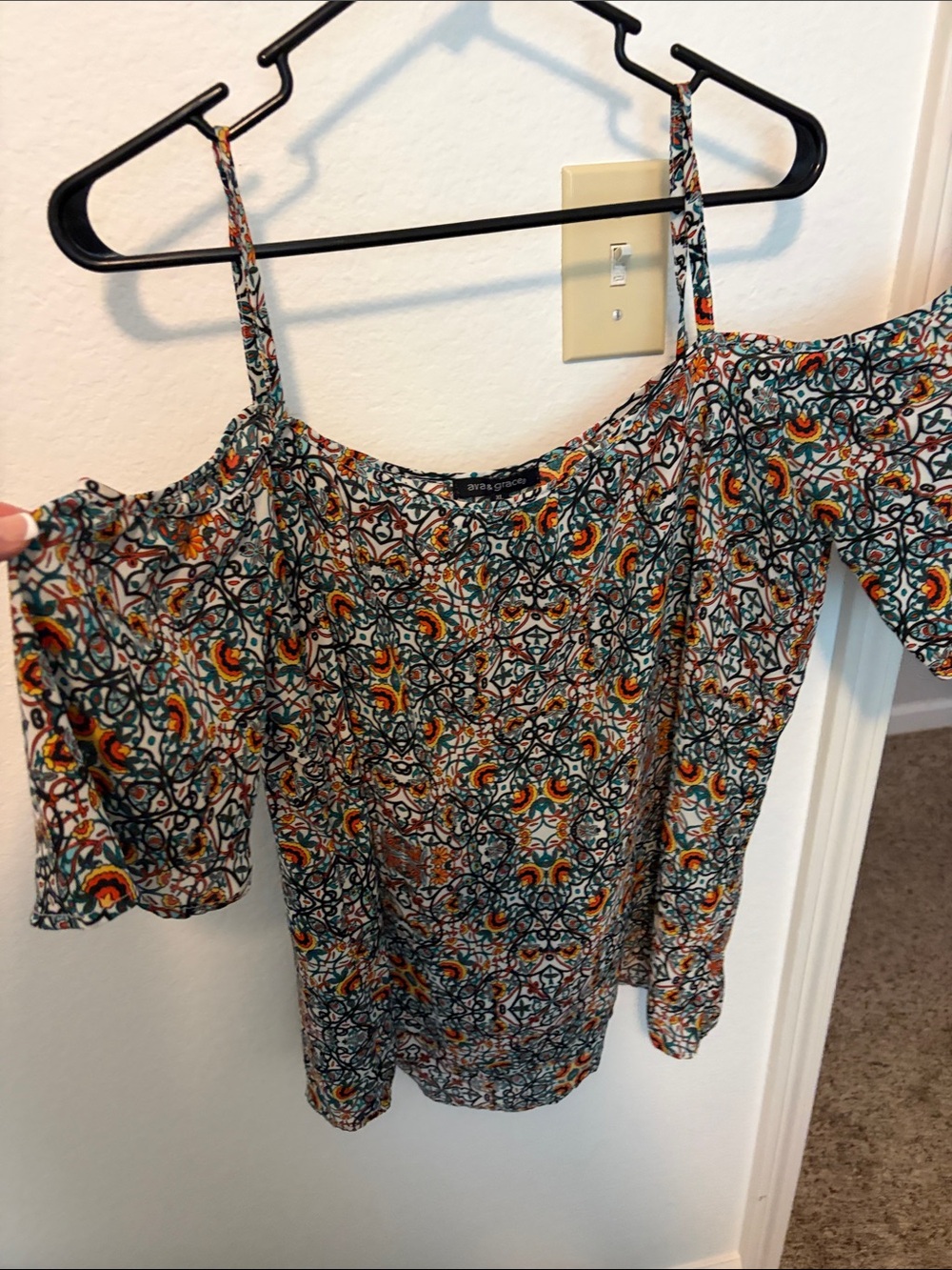 Ava & Grace Floral Cold-Shoulder Camisole in White, Orange & Green